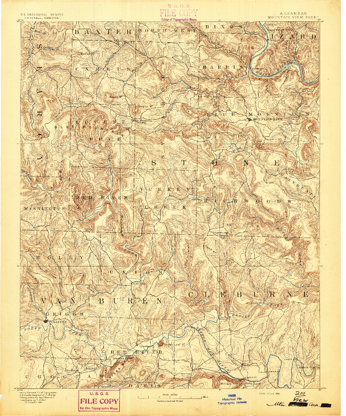 USGS 1:125000-SCALE QUADRANGLE FOR MOUNTAIN VIEW, AR 1892