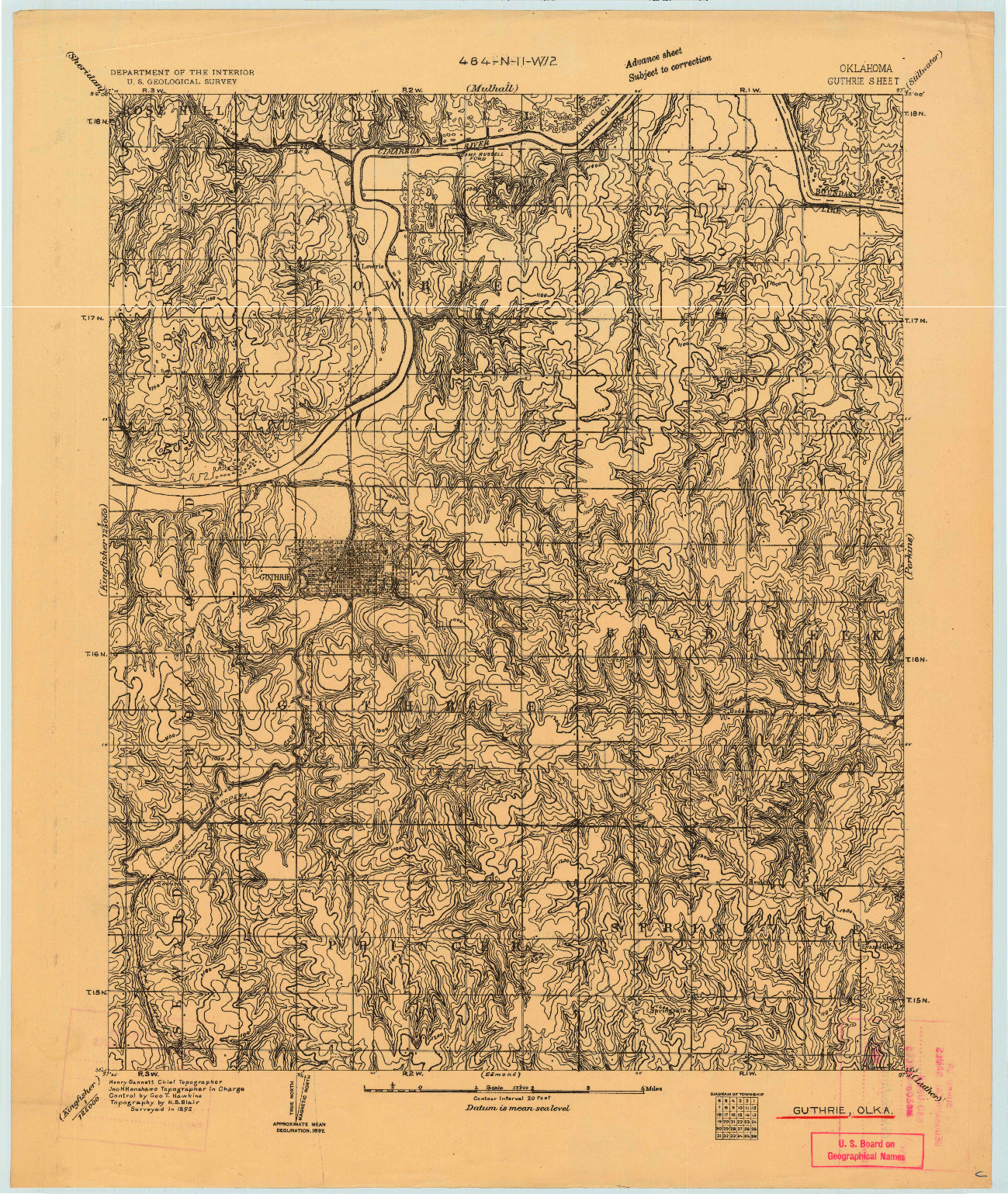 USGS 1:62500-SCALE QUADRANGLE FOR GUTHRIE, OK 1892