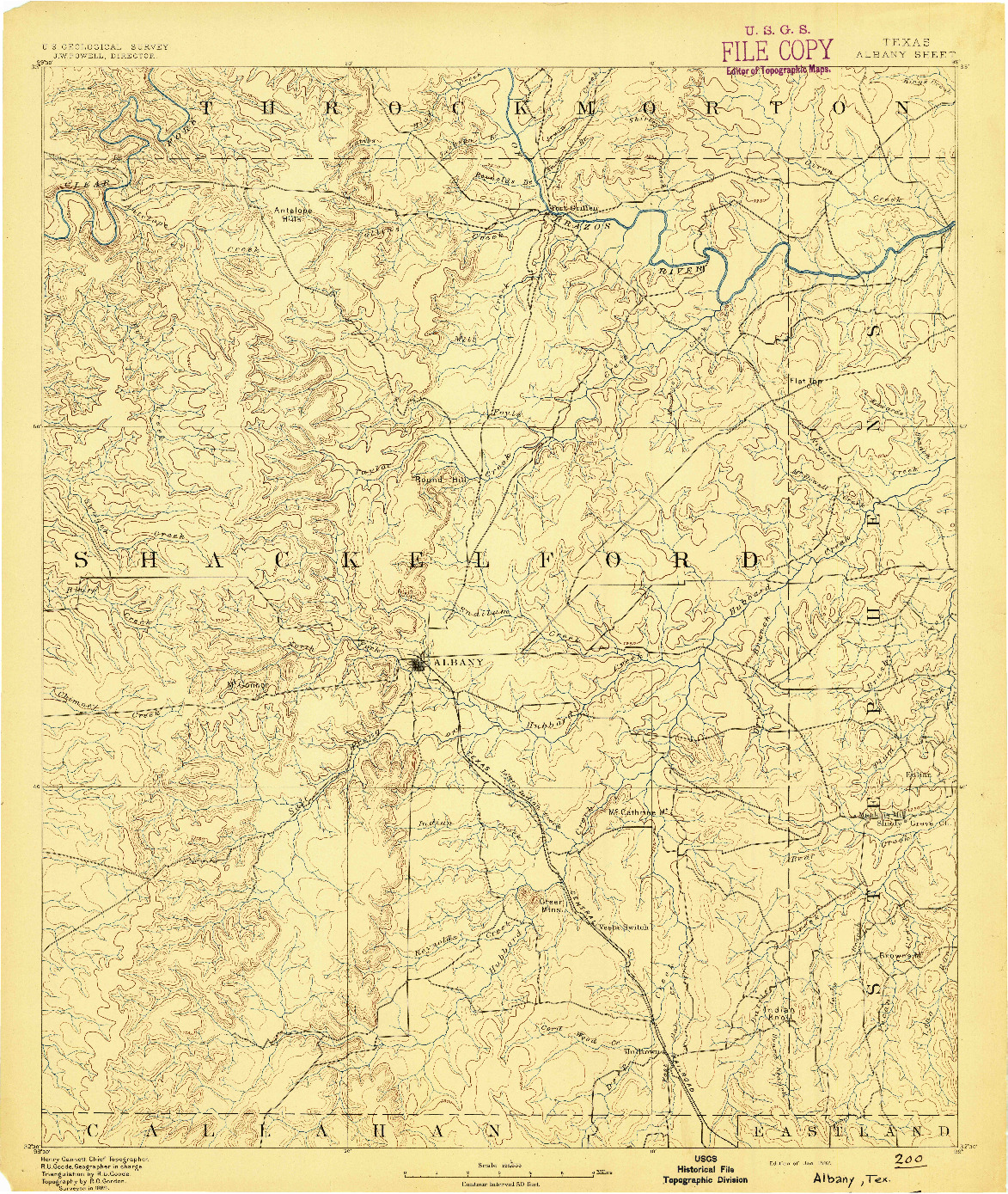 USGS 1:125000-SCALE QUADRANGLE FOR ALBANY, TX 1892