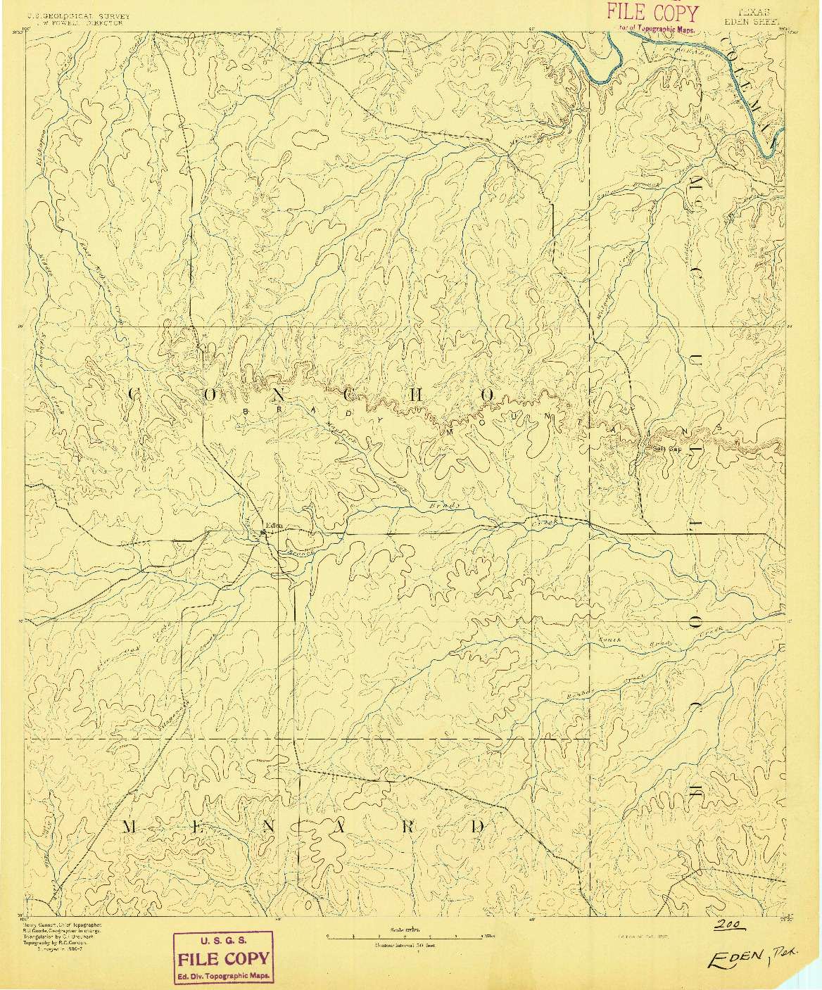 USGS 1:125000-SCALE QUADRANGLE FOR EDEN, TX 1892