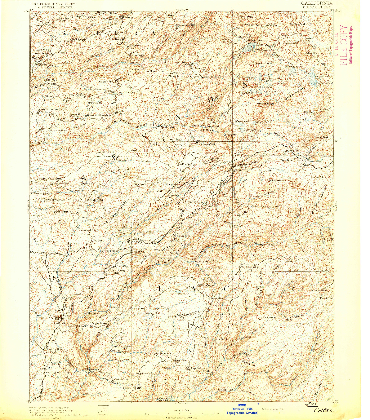 USGS 1:125000-SCALE QUADRANGLE FOR COLFAX, CA 1892
