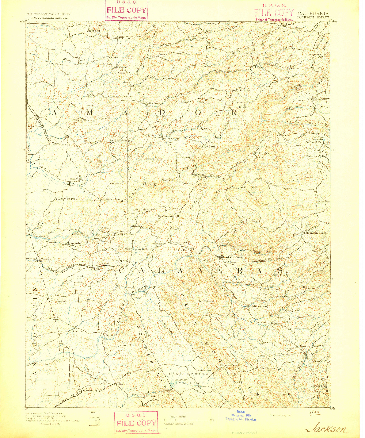 USGS 1:125000-SCALE QUADRANGLE FOR JACKSON, CA 1892