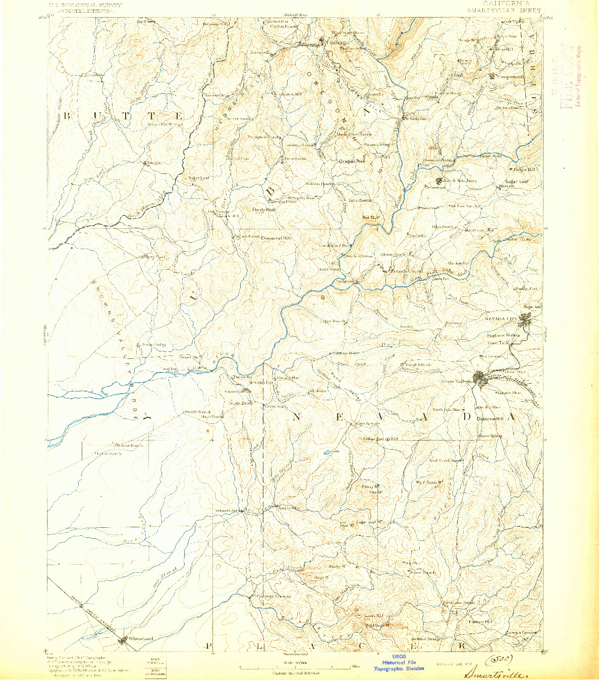 USGS 1:125000-SCALE QUADRANGLE FOR SMARTSVILLE, CA 1892