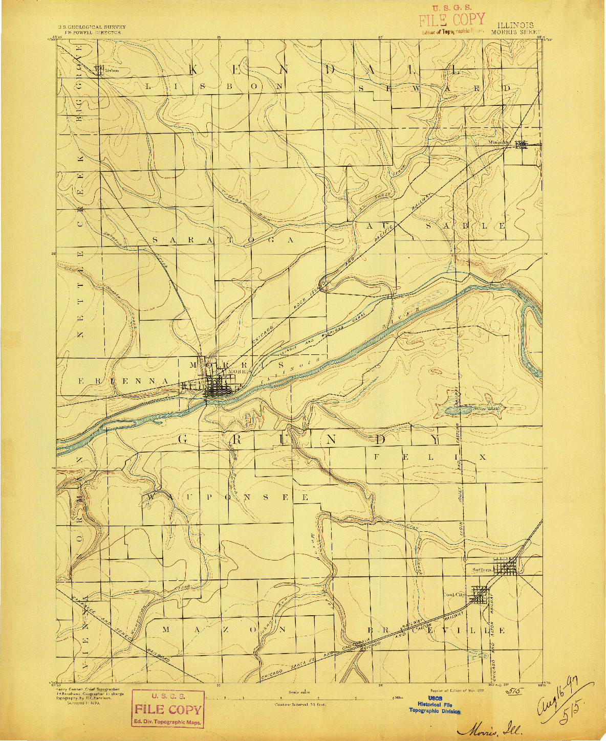 USGS 1:62500-SCALE QUADRANGLE FOR MORRIS, IL 1892