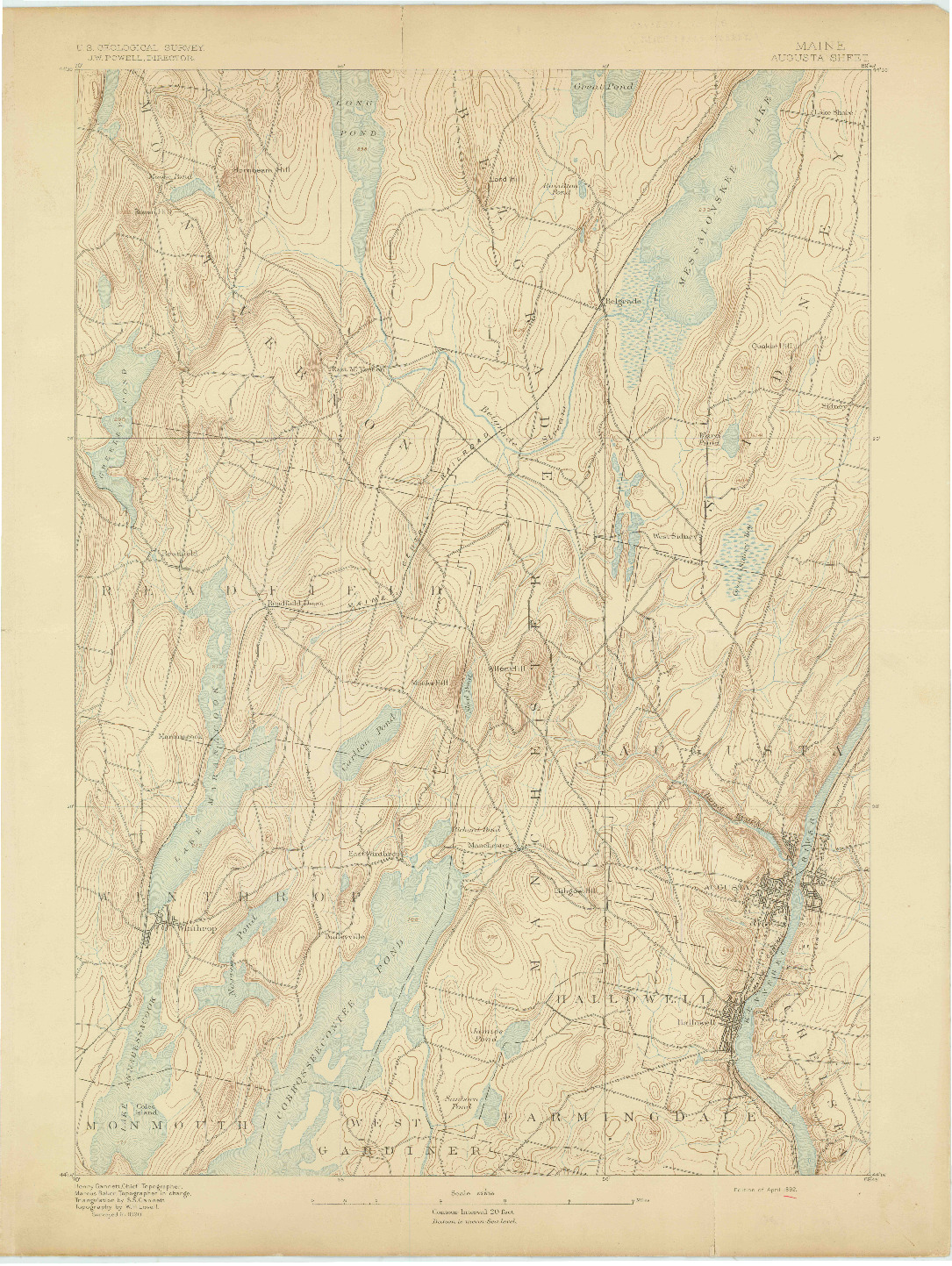 USGS 1:62500-SCALE QUADRANGLE FOR AUGUSTA, ME 1892