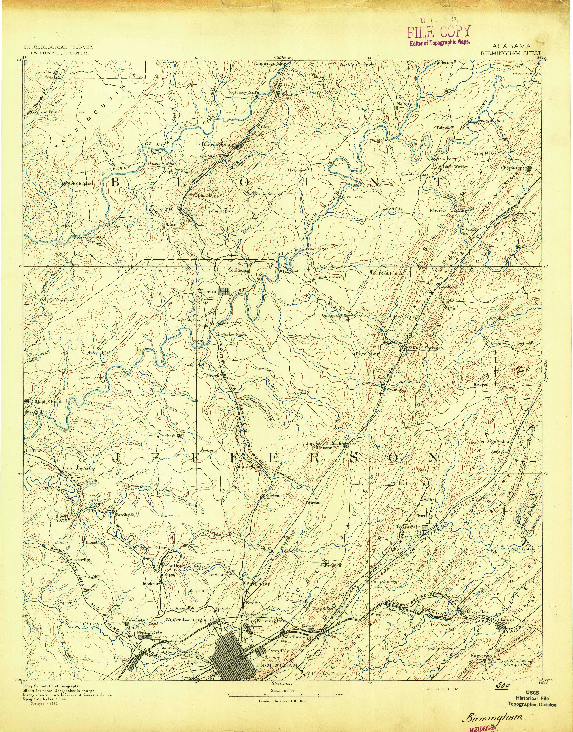 USGS 1:125000-SCALE QUADRANGLE FOR BIRMINGHAM, AL 1892