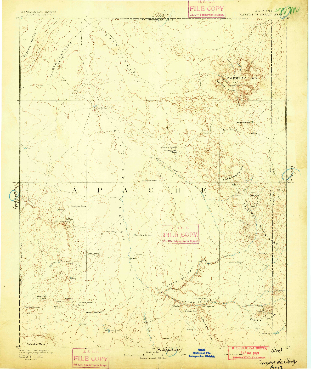 USGS 1:250000-SCALE QUADRANGLE FOR CANYON DE CHELLY, AZ 1892