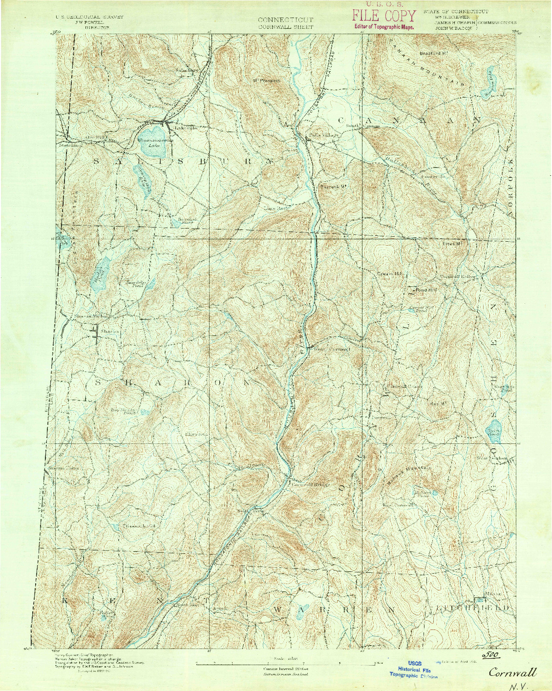 USGS 1:62500-SCALE QUADRANGLE FOR CORNWALL, CT 1892