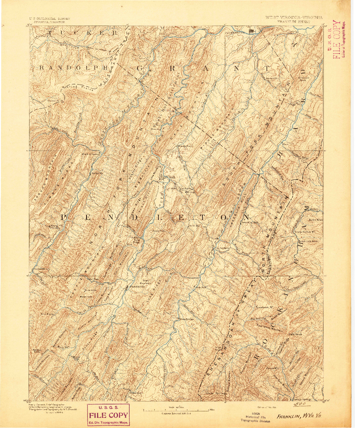 USGS 1:125000-SCALE QUADRANGLE FOR FRANKLIN, WV 1892