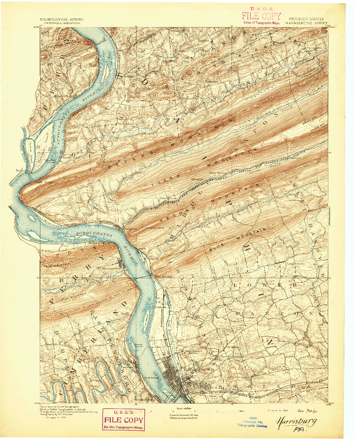 USGS 1:62500-SCALE QUADRANGLE FOR HARRISBURG, PA 1892