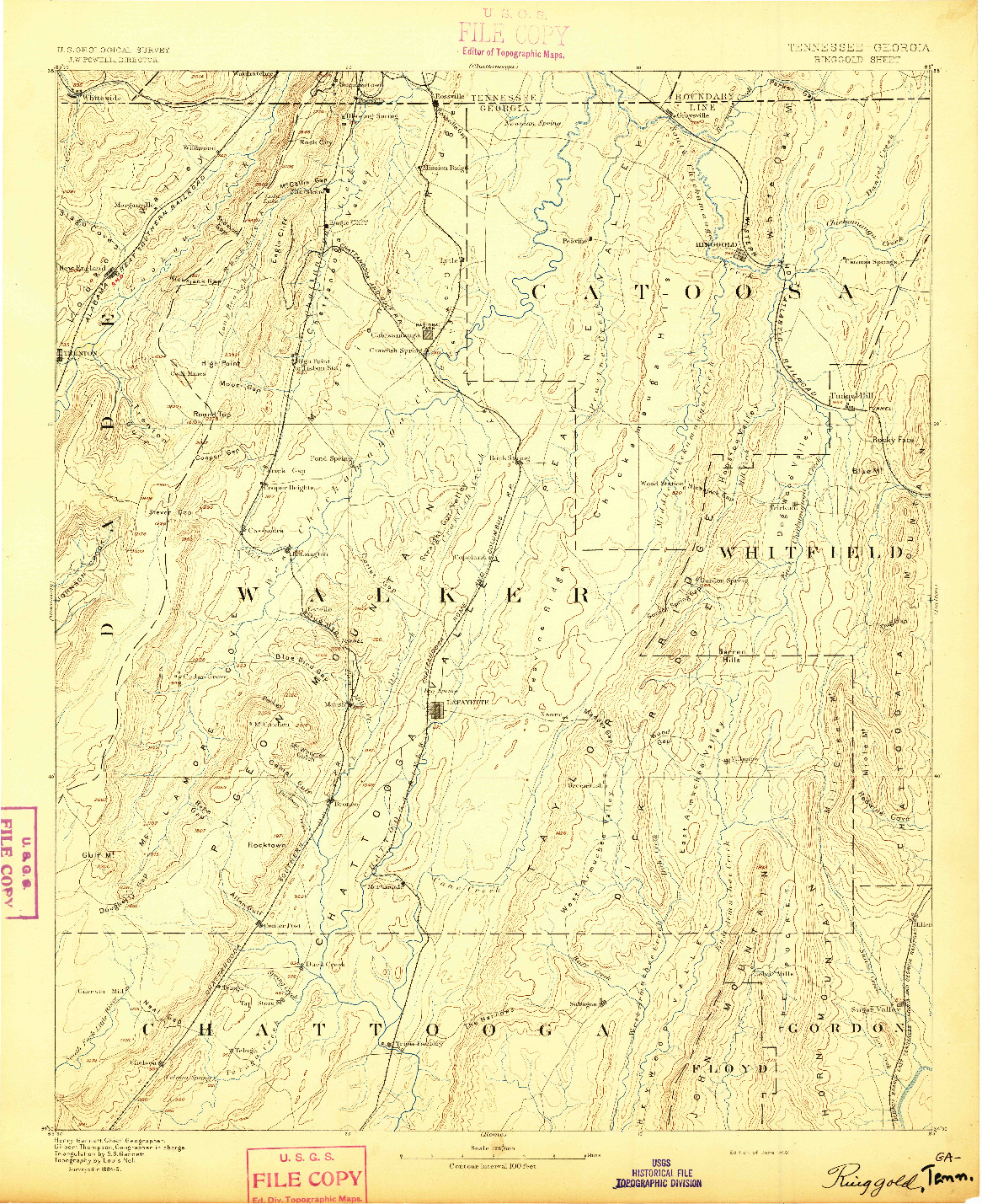 USGS 1:125000-SCALE QUADRANGLE FOR RINGGOLD, TN 1892