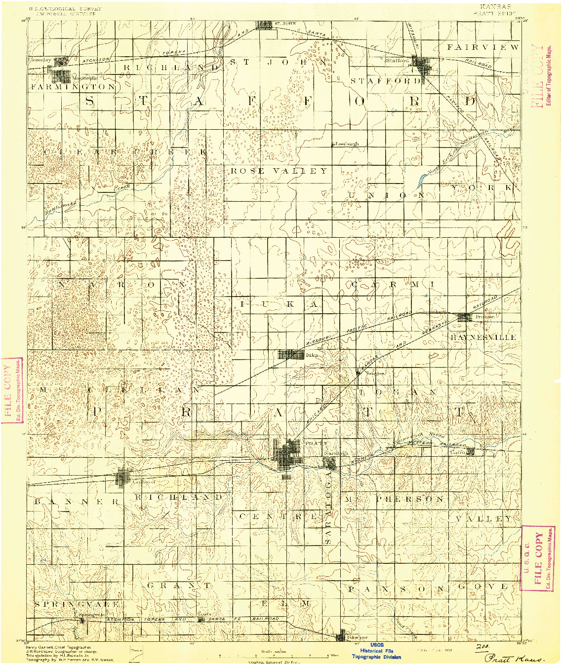 USGS 1:125000-SCALE QUADRANGLE FOR PRATT, KS 1892