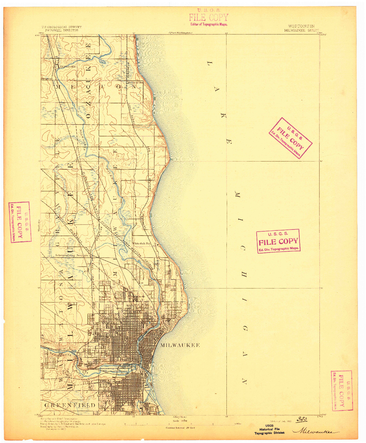 USGS 1:62500-SCALE QUADRANGLE FOR MILWAUKEE, WI 1892