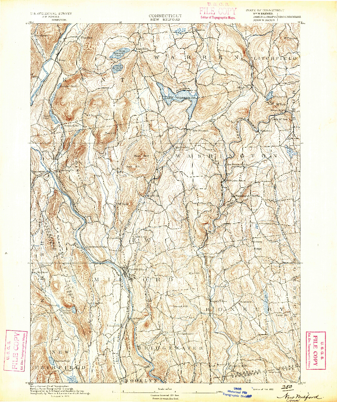 USGS 1:62500-SCALE QUADRANGLE FOR NEW MILFORD, CT 1892