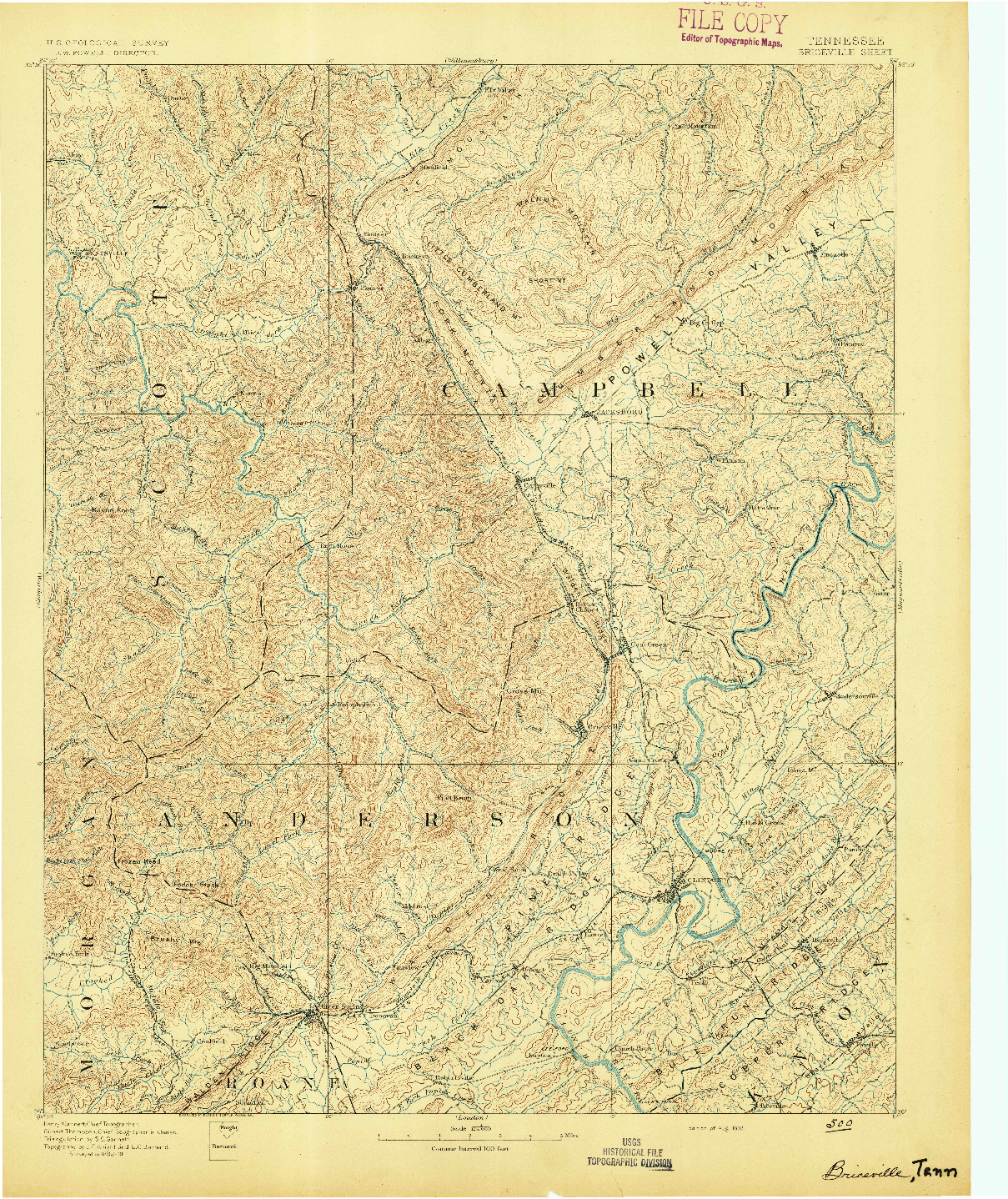 USGS 1:125000-SCALE QUADRANGLE FOR BRICEVILLE, TN 1893