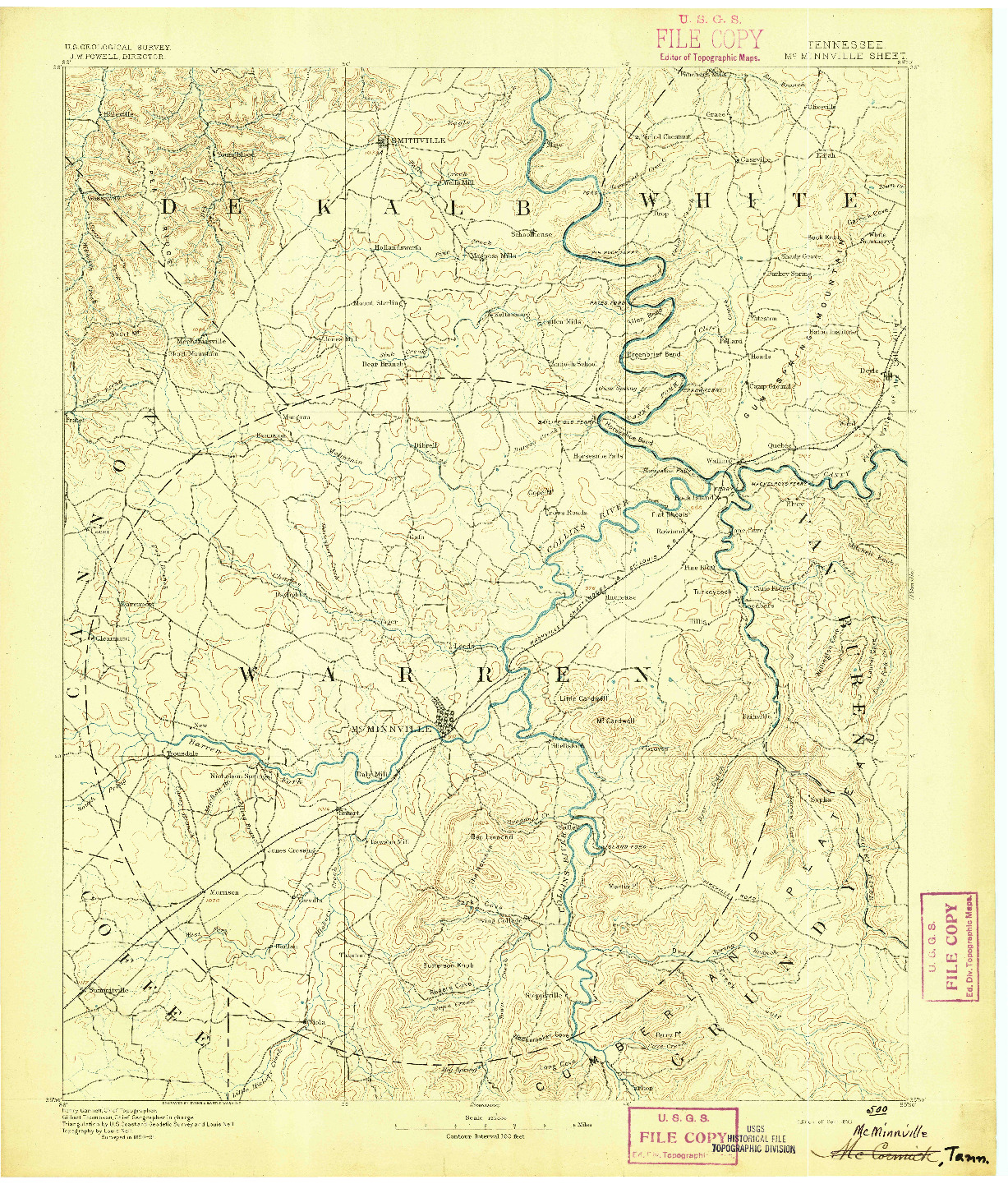 USGS 1:125000-SCALE QUADRANGLE FOR MC MINNVILLE, TN 1893