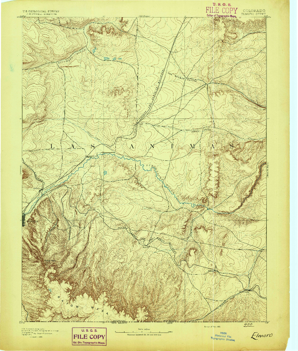 USGS 1:125000-SCALE QUADRANGLE FOR ELMORO, CO 1893