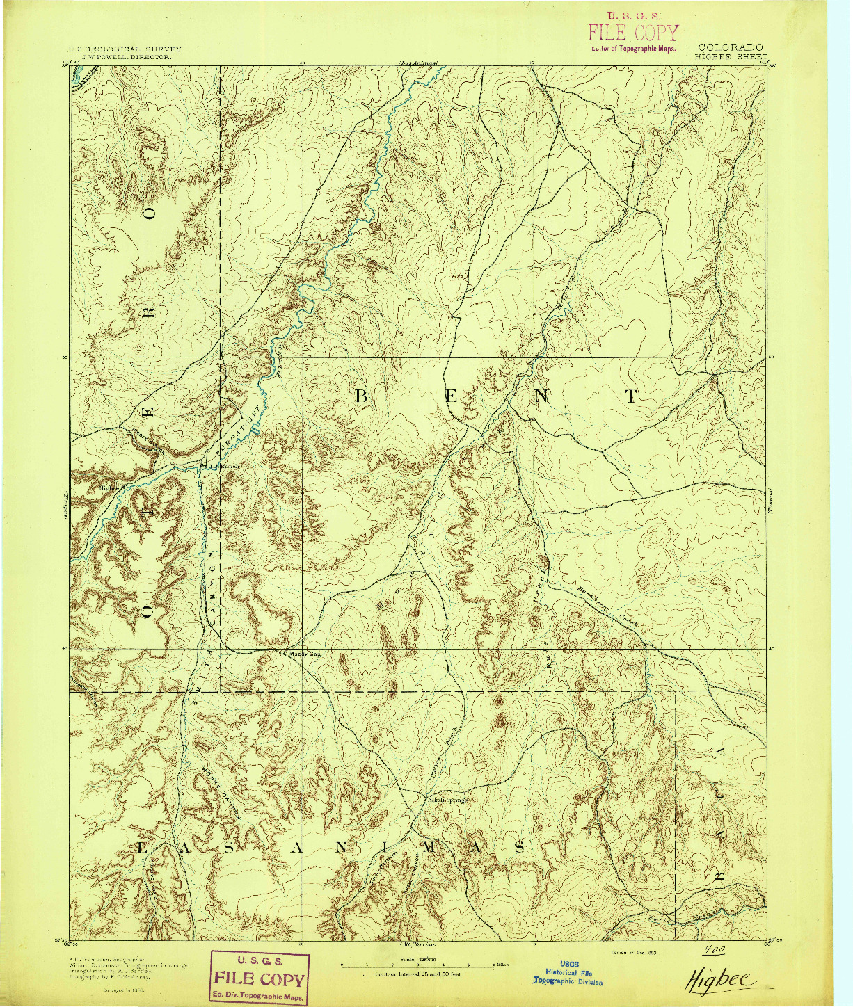 USGS 1:125000-SCALE QUADRANGLE FOR HIGBEE, CO 1893