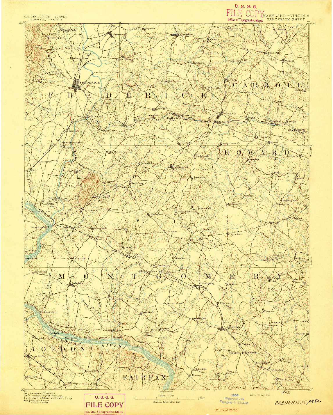 USGS 1:125000-SCALE QUADRANGLE FOR FREDERICK, MD 1893
