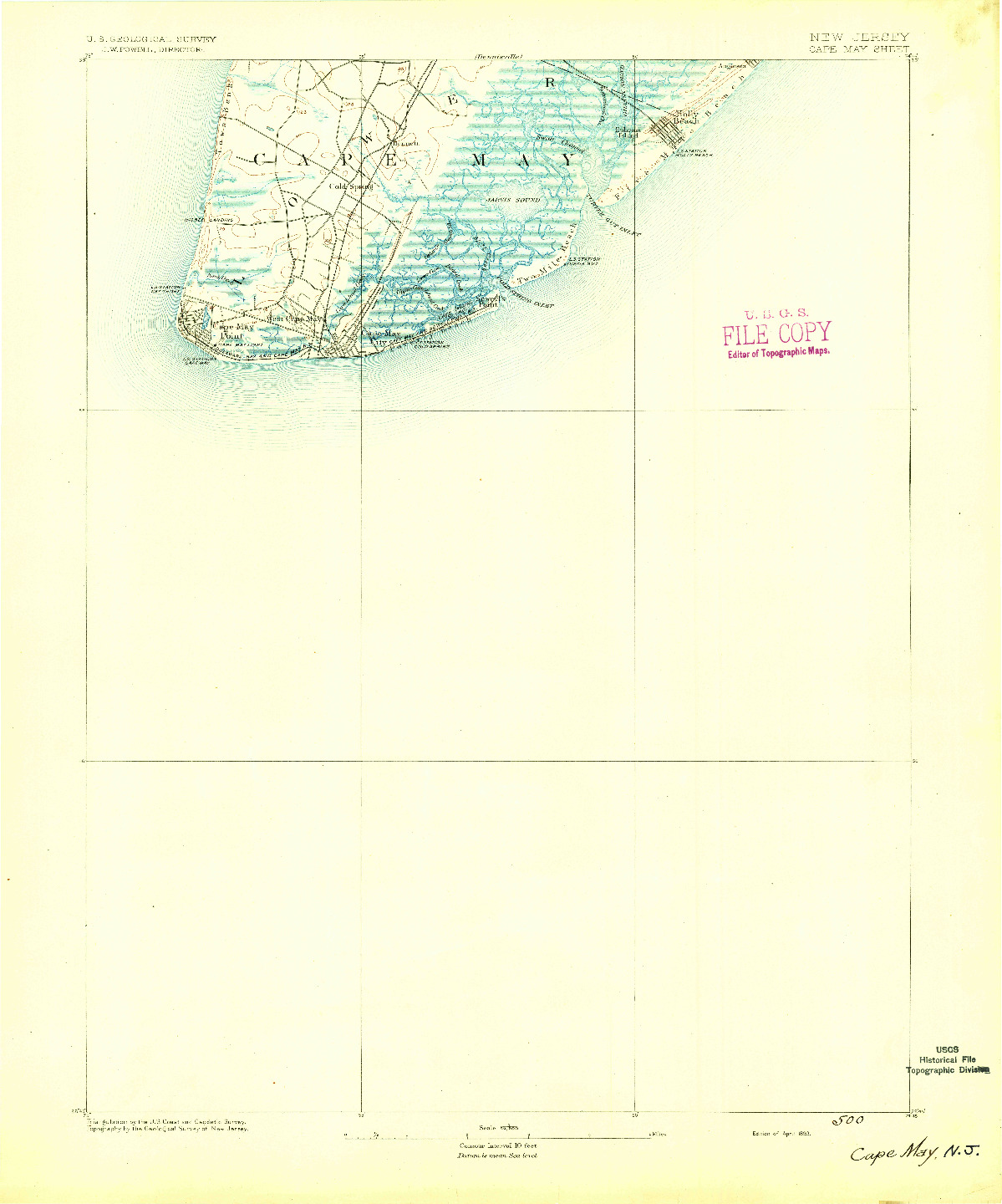 USGS 1:62500-SCALE QUADRANGLE FOR CAPE MAY, NJ 1893