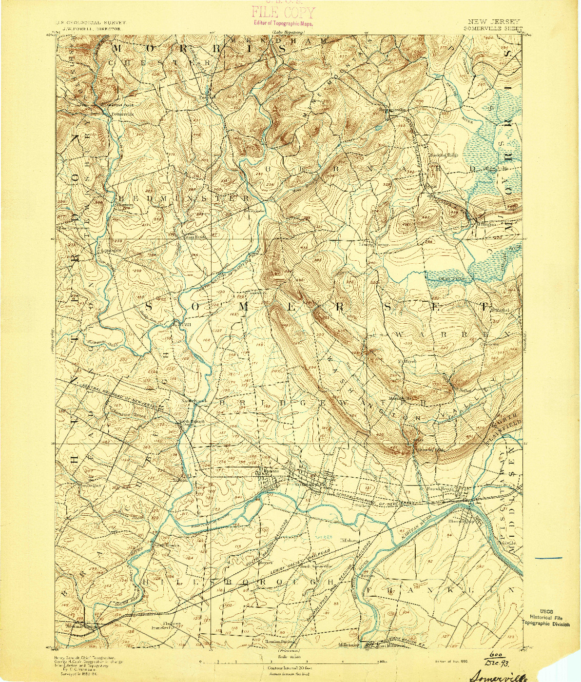 USGS 1:62500-SCALE QUADRANGLE FOR SOMERVILLE, NJ 1893