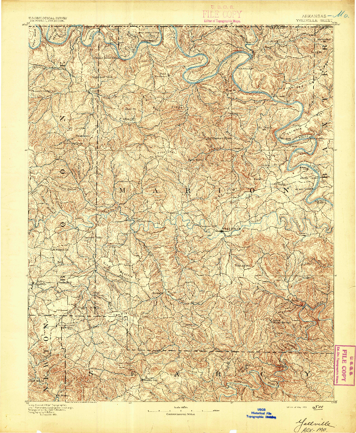 USGS 1:125000-SCALE QUADRANGLE FOR YELLVILLE, AR 1893