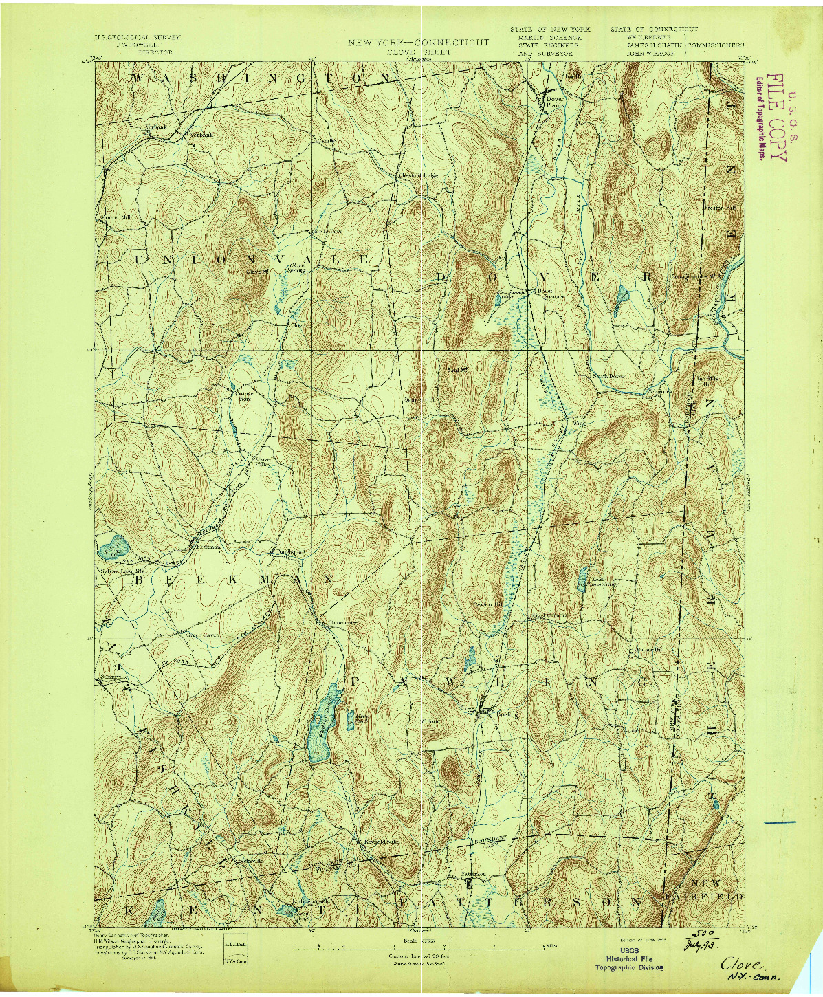 USGS 1:62500-SCALE QUADRANGLE FOR CLOVE, NY 1893