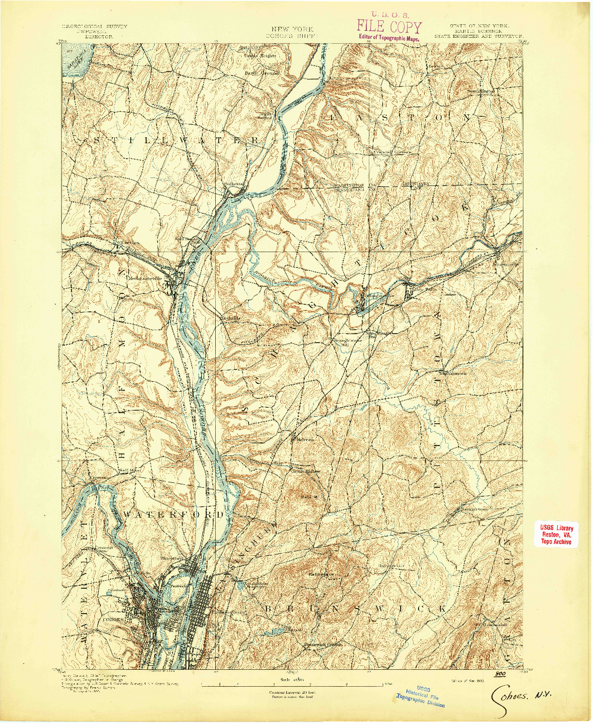 USGS 1:62500-SCALE QUADRANGLE FOR COHOES, NY 1893
