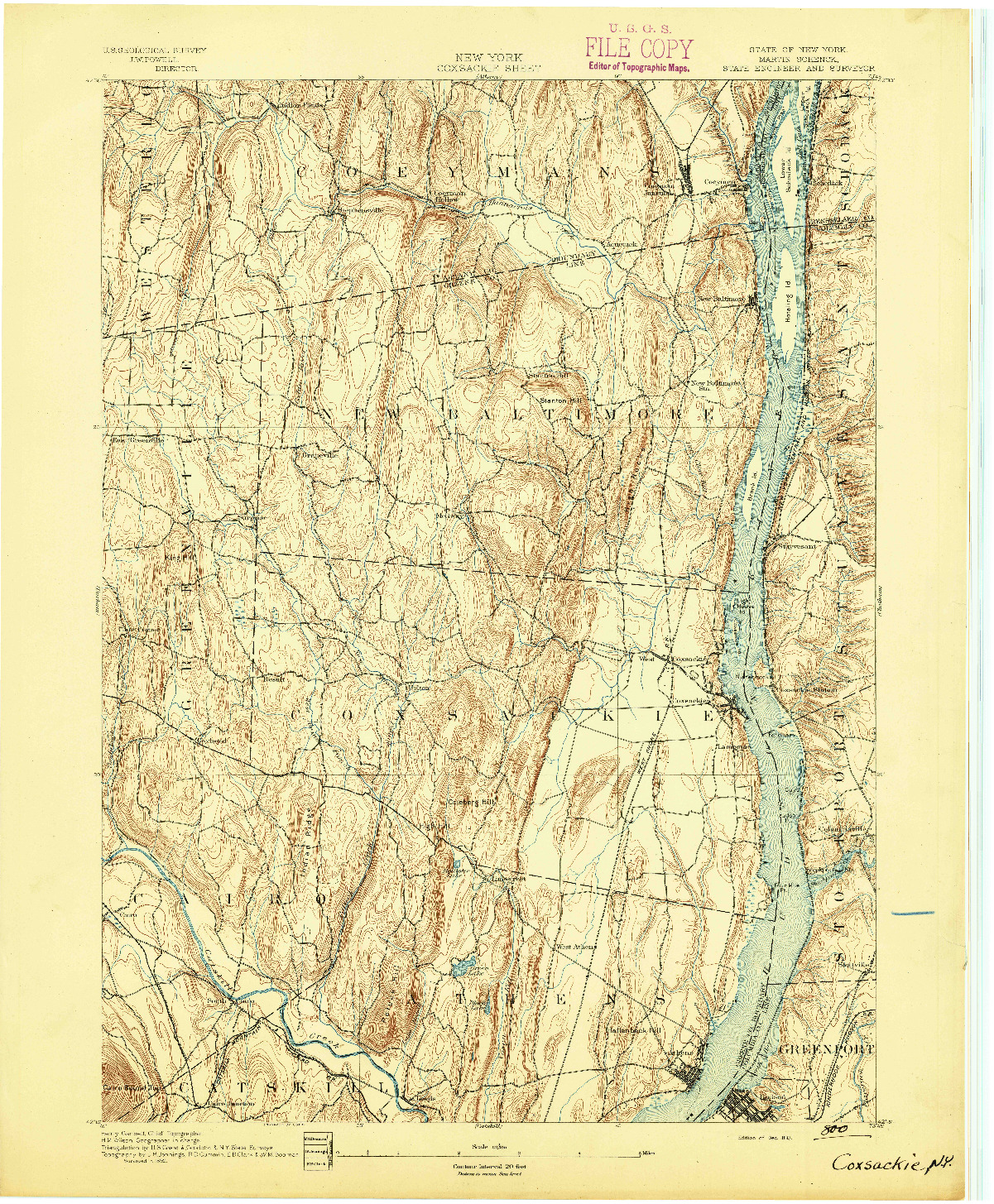 USGS 1:62500-SCALE QUADRANGLE FOR COXSACKIE, NY 1893