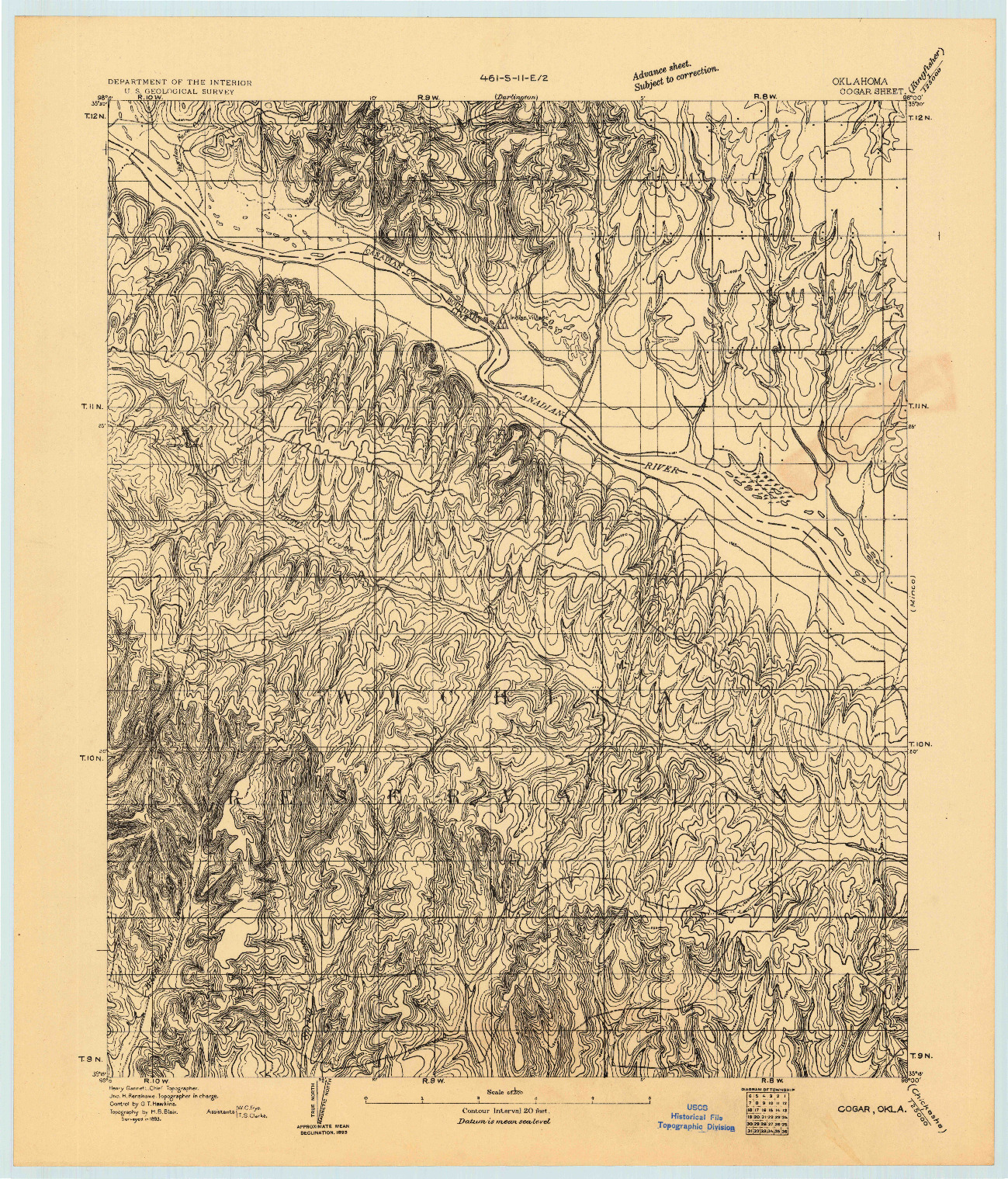 USGS 1:62500-SCALE QUADRANGLE FOR COGAR, OK 1893