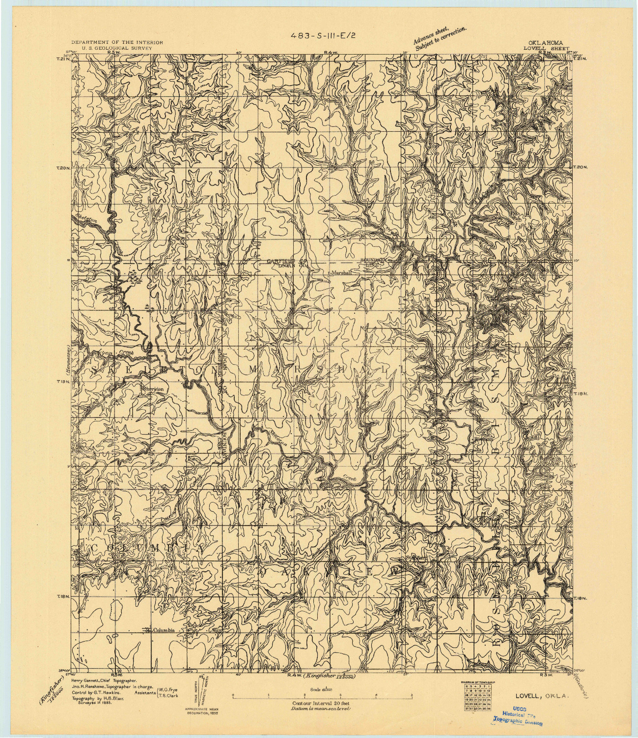 USGS 1:62500-SCALE QUADRANGLE FOR LOVELL, OK 1893