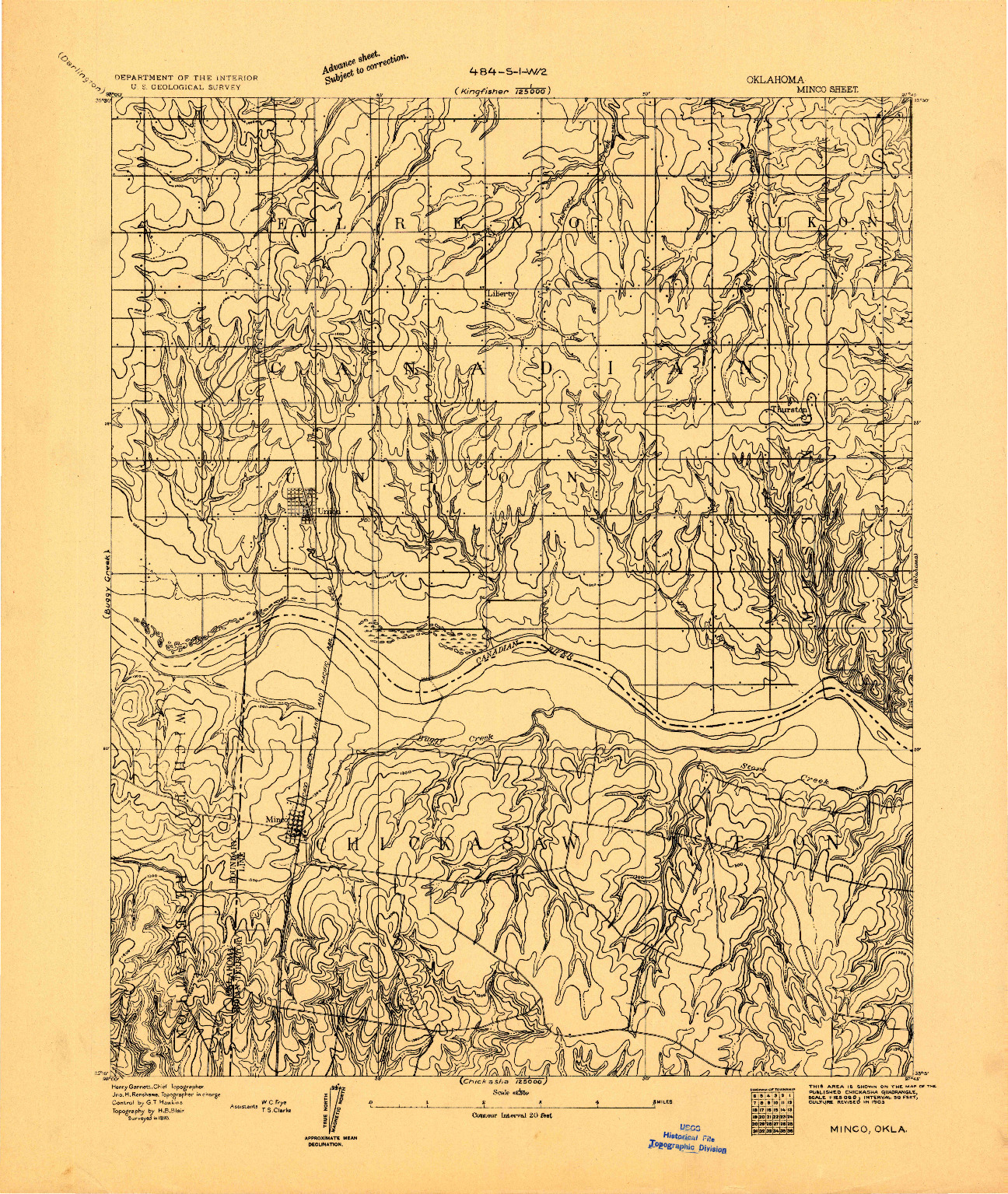USGS 1:62500-SCALE QUADRANGLE FOR MINCO, OK 1893
