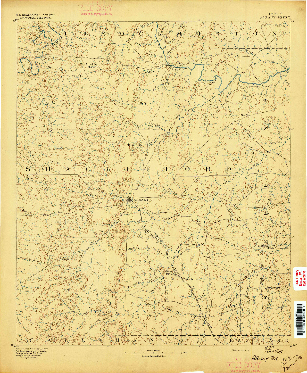 USGS 1:125000-SCALE QUADRANGLE FOR ALBANY, TX 1893
