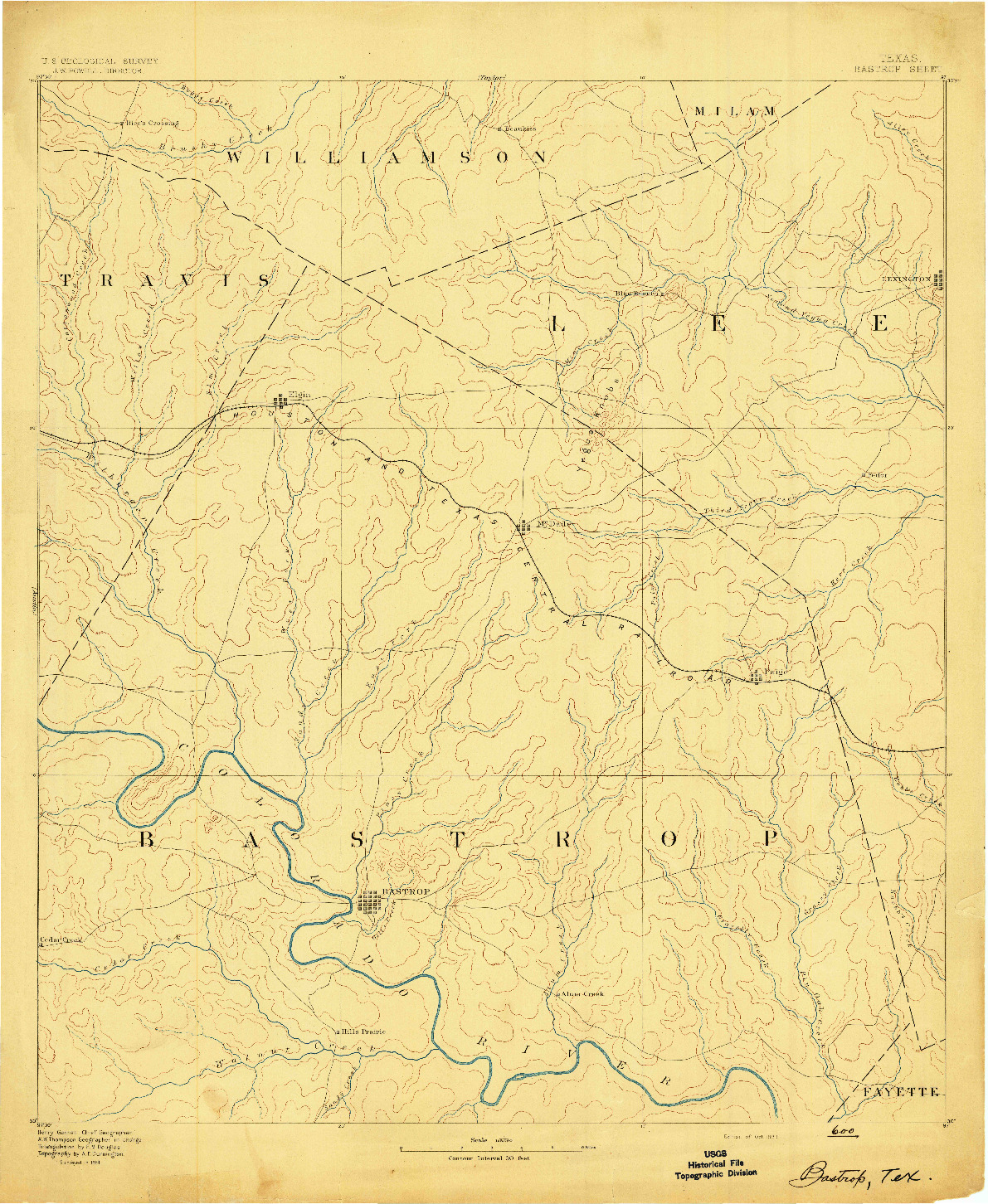USGS 1:125000-SCALE QUADRANGLE FOR BASTROP, TX 1893