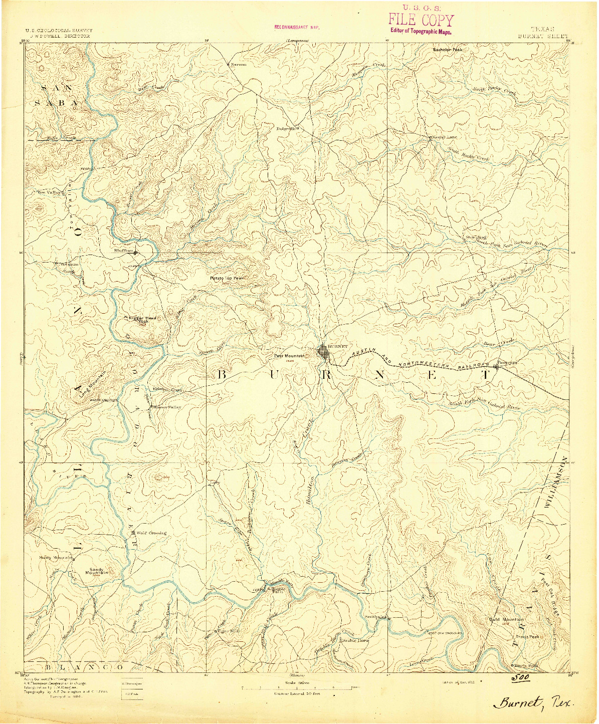 USGS 1:125000-SCALE QUADRANGLE FOR BURNET, TX 1893