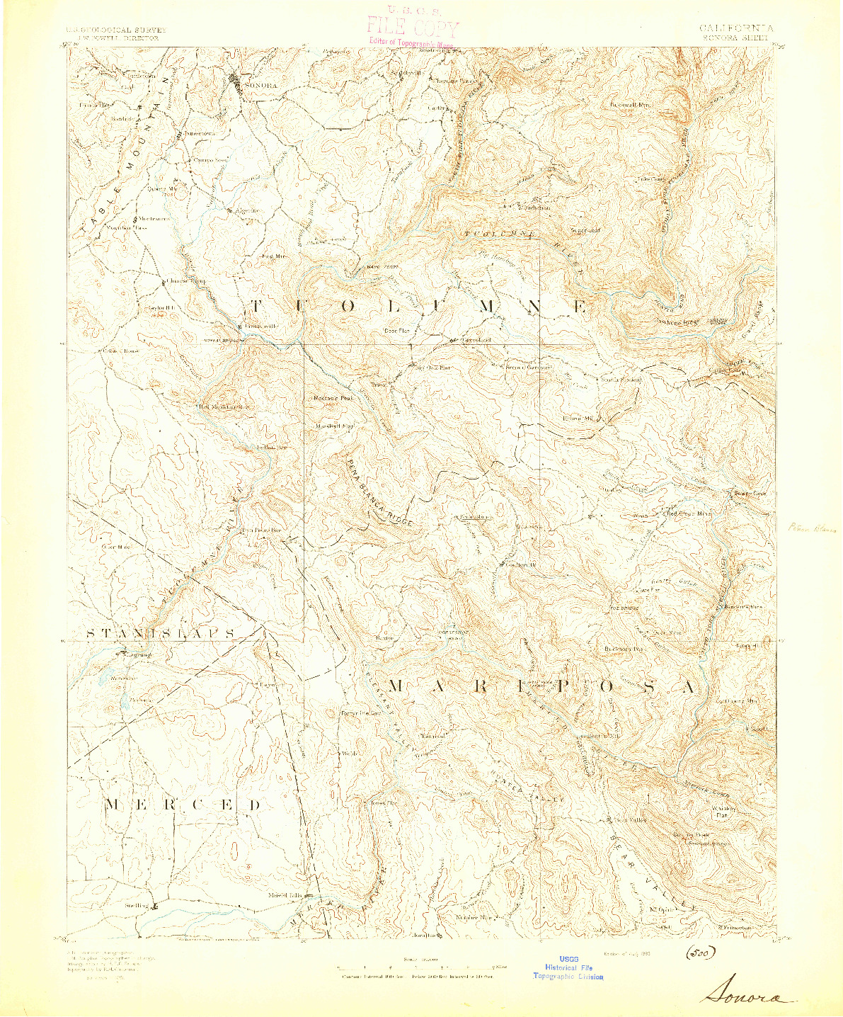 USGS 1:125000-SCALE QUADRANGLE FOR SONORA, CA 1893