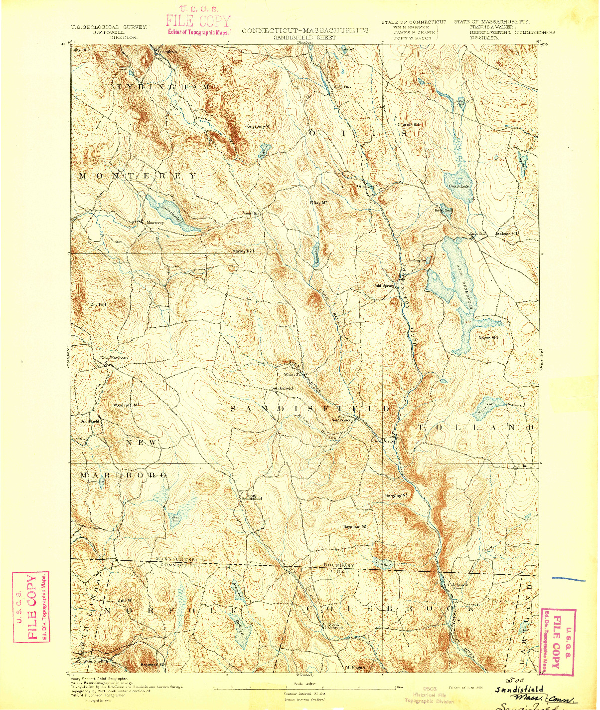 USGS 1:62500-SCALE QUADRANGLE FOR SANDISFIELD, CT 1893