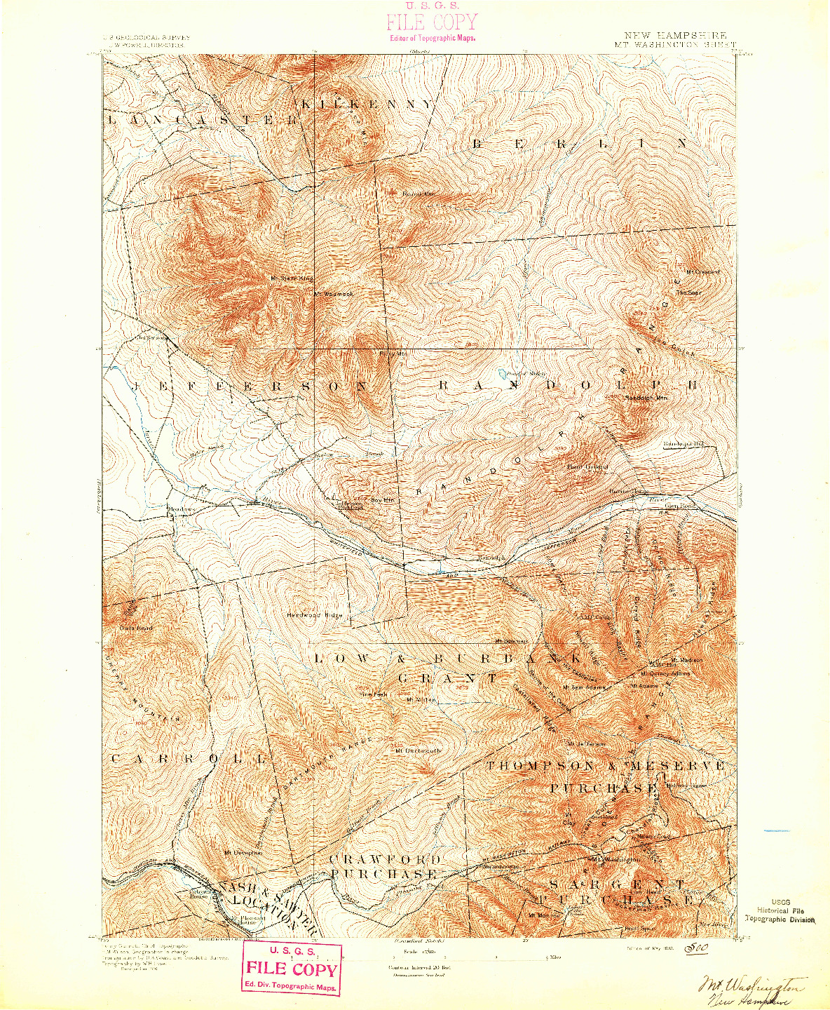 USGS 1:62500-SCALE QUADRANGLE FOR MT. WASHINGTON, NH 1893