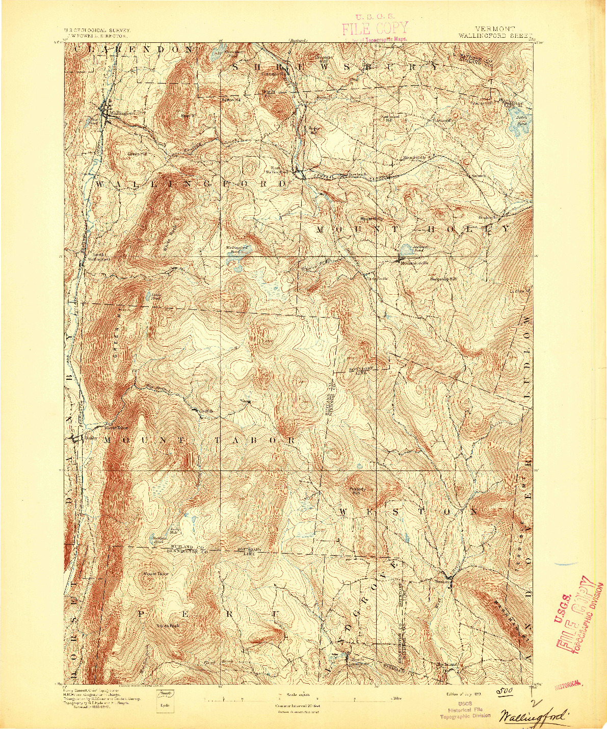 USGS 1:62500-SCALE QUADRANGLE FOR WALLINGFORD, VT 1893
