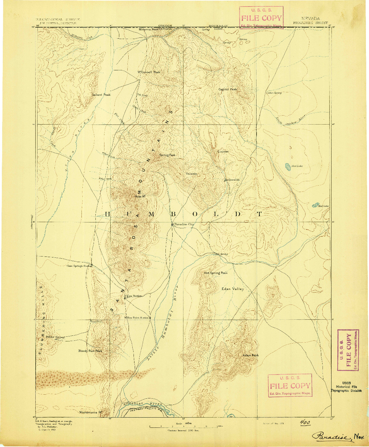 USGS 1:250000-SCALE QUADRANGLE FOR PARADISE, NV 1893