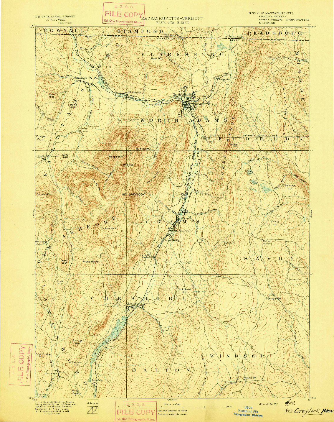 USGS 1:62500-SCALE QUADRANGLE FOR GREYLOCK, MA 1893