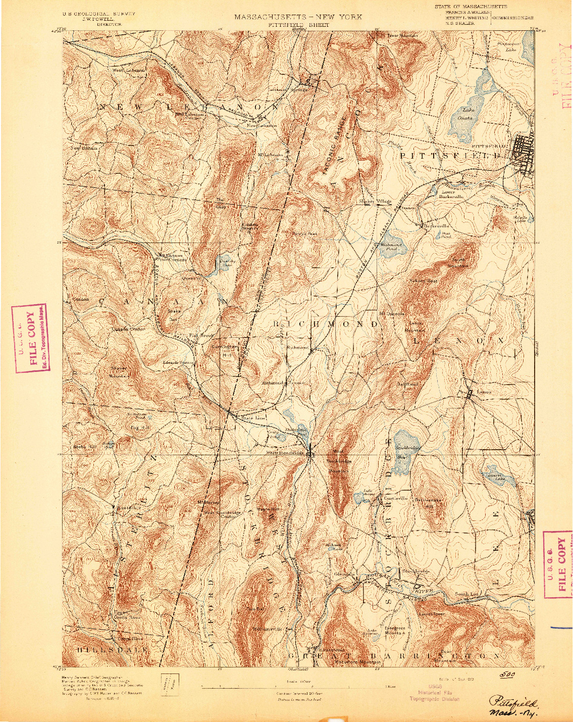 USGS 1:62500-SCALE QUADRANGLE FOR PITTSFIELD, MA 1893
