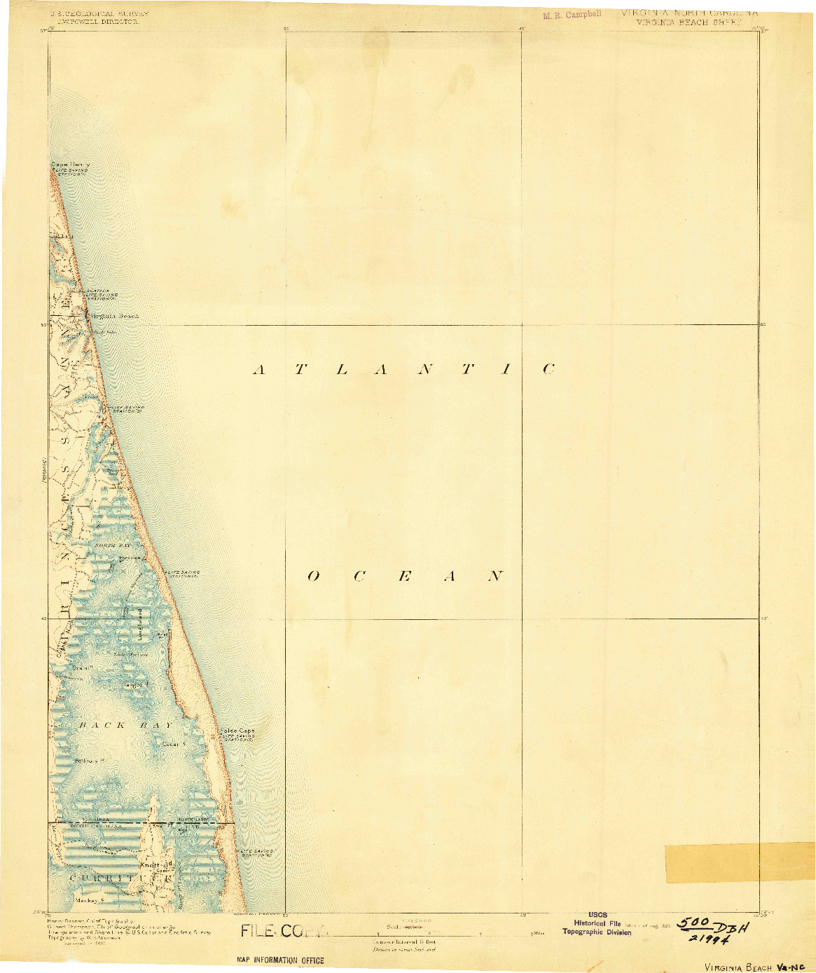USGS 1:125000-SCALE QUADRANGLE FOR VIRGINIA BEACH, VA 1893