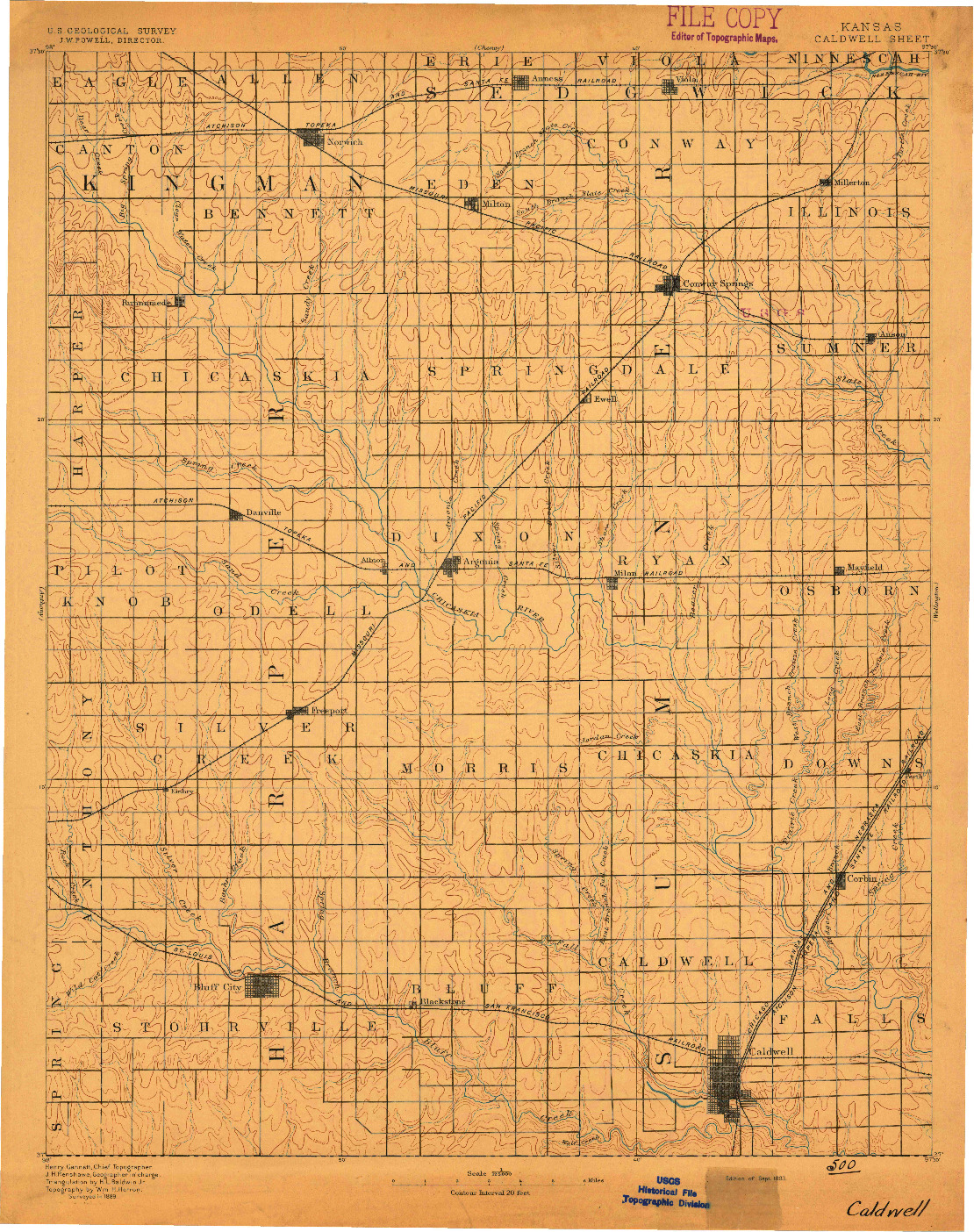 USGS 1:125000-SCALE QUADRANGLE FOR CALDWELL, KS 1893
