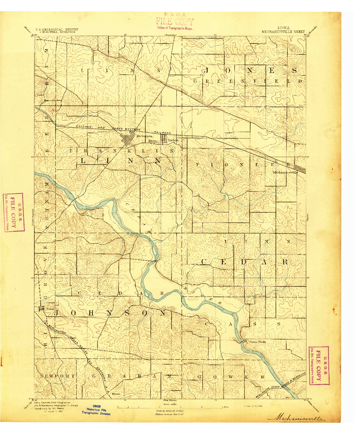 USGS 1:62500-SCALE QUADRANGLE FOR MECHANICSVILLE, IA 1894
