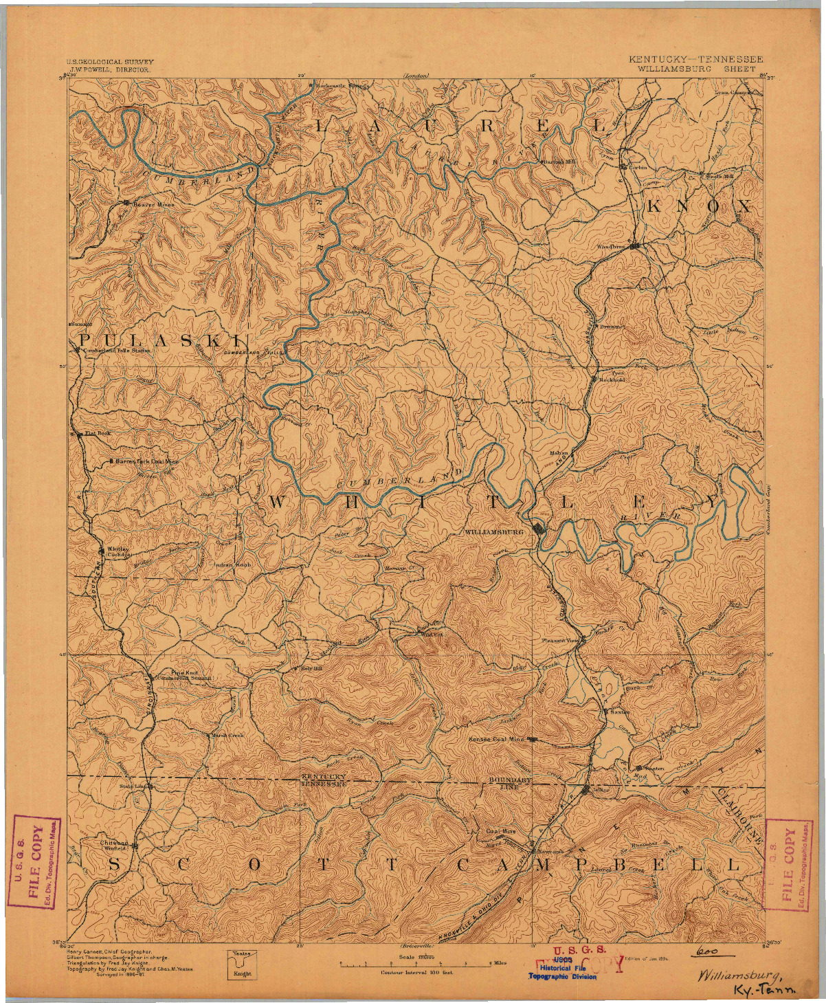 USGS 1:125000-SCALE QUADRANGLE FOR WILLIAMSBURG, KY 1894