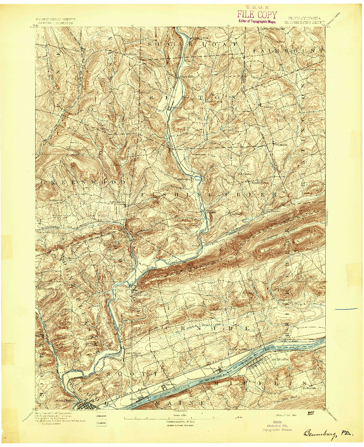 USGS 1:62500-SCALE QUADRANGLE FOR BLOOMSBURG, PA 1894