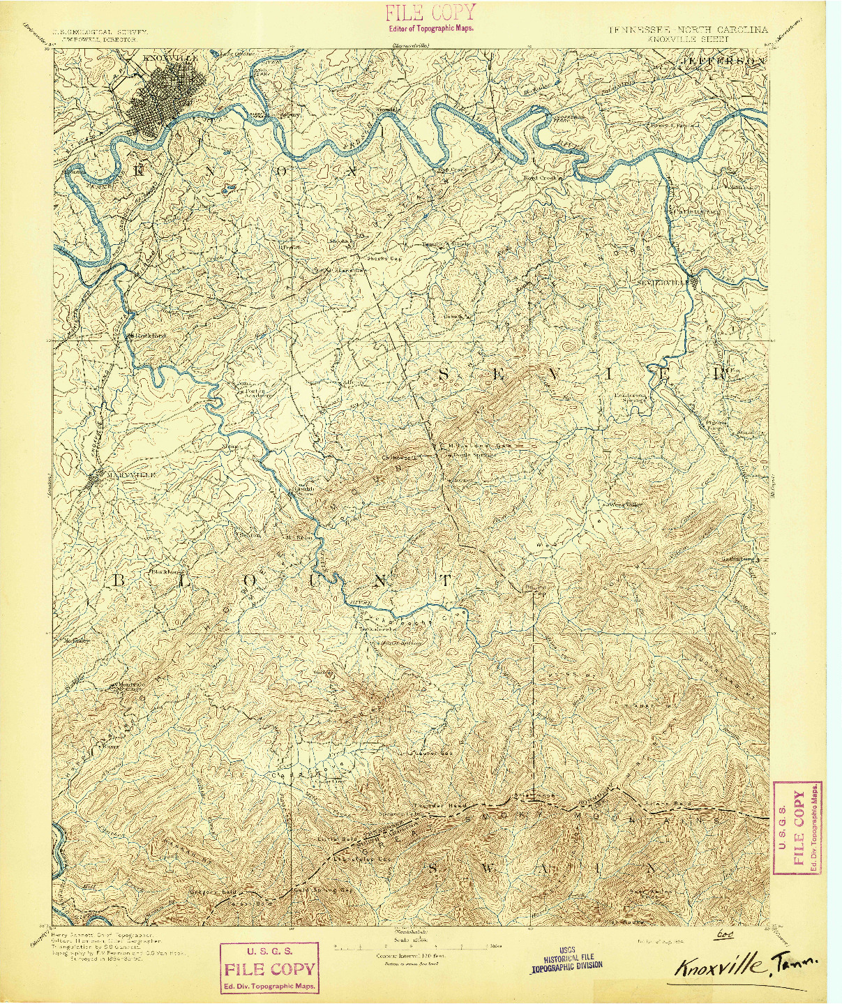 USGS 1:125000-SCALE QUADRANGLE FOR KNOXVILLE, TN 1894