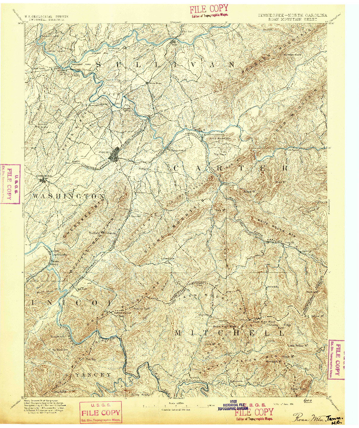 USGS 1:125000-SCALE QUADRANGLE FOR ROAN MOUNTAIN, TN 1894