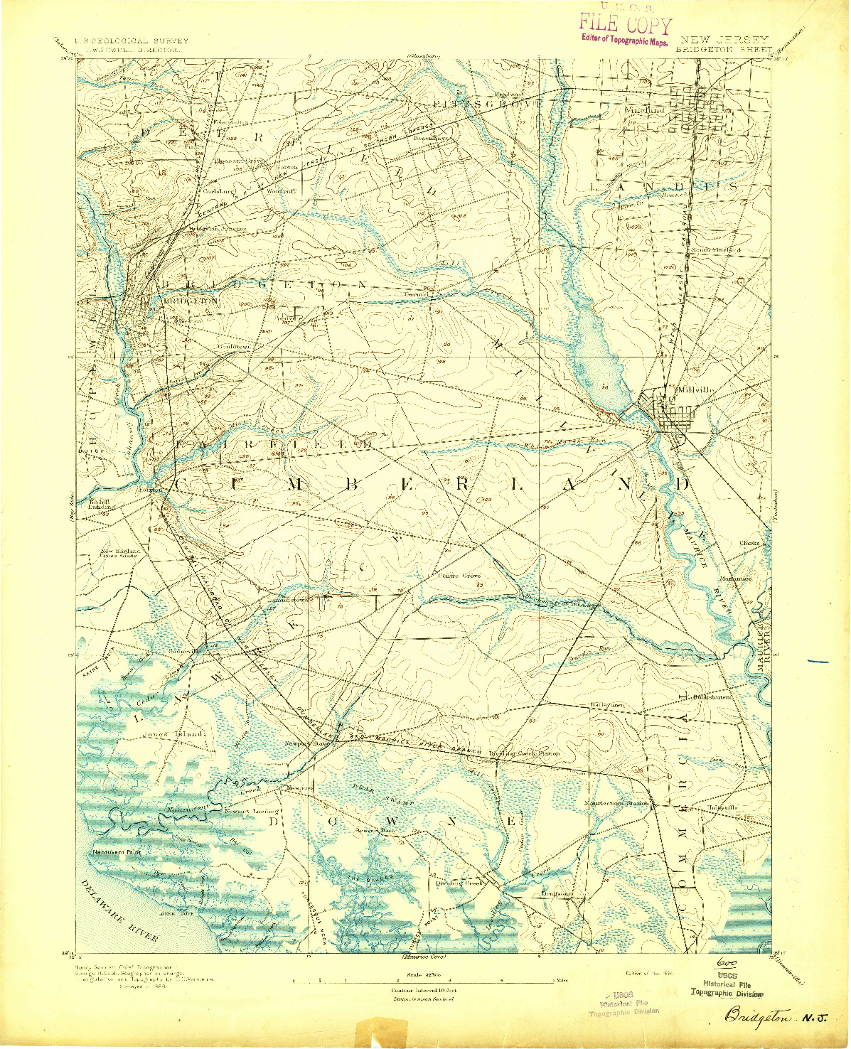 USGS 1:62500-SCALE QUADRANGLE FOR BRIDGETON, NJ 1894
